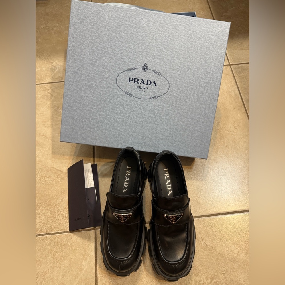 Prada Monolith brushed leather loafers